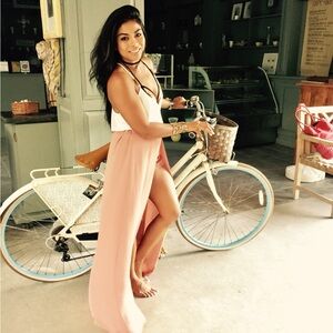 Pink and White Bicycle with Basket